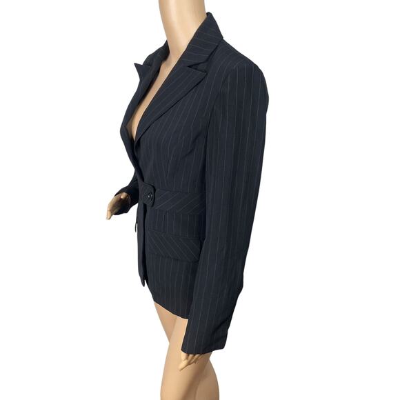 NWT Y2K Moda International Black Pinstripe Office Siren Blazer Suit Jacket SZ 8 - Picture 4 of 7